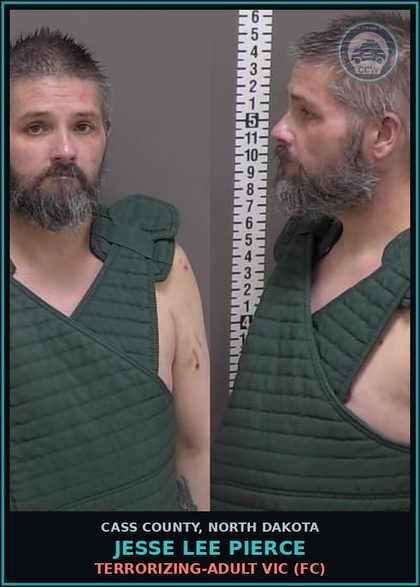 CCW arrest card for Jesse Lee Pierce in Cass County: Terrorizing-Adult victim (FC)