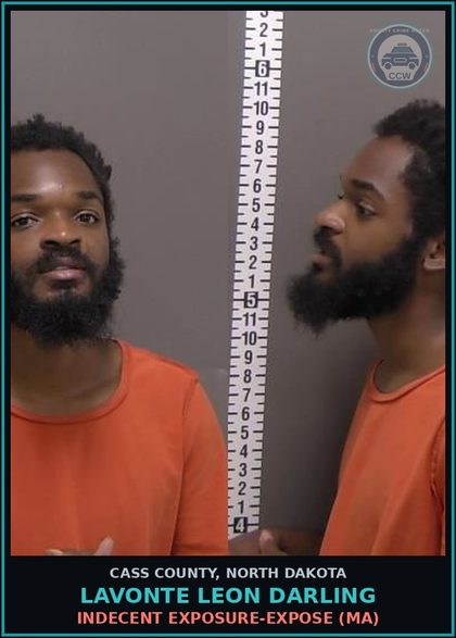 CCW arrest card for Lavonte Leon Darling in Cass County: Indecent exposure-Expose (MA)