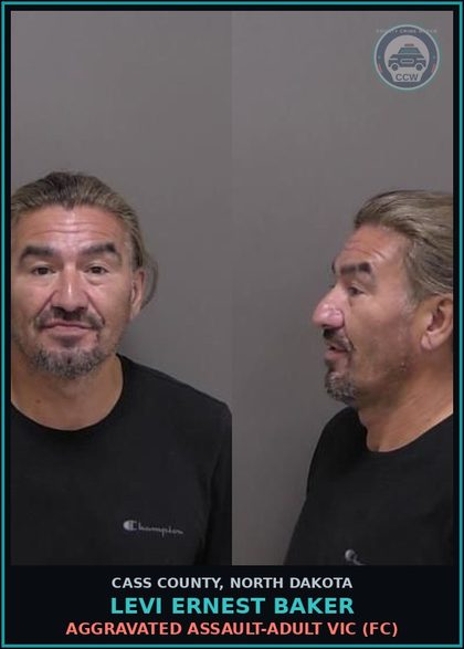 CCW arrest card for Levi Ernest Baker in Cass County: Aggravated assault-Adult victim (FC)