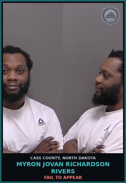 CCW arrest card for Myron Jovan Richardson Rivers in Cass County: FAIL TO APPEAR
