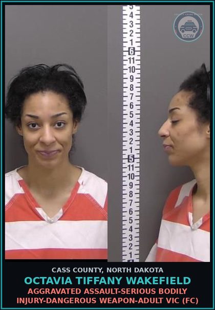 CCW arrest card for Octavia Tiffany Wakefield in Cass County: Aggravated assault-Serious bodily injury-Dangerous weapon-Adult victim (FC)