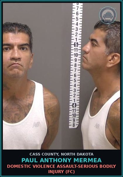 CCW arrest card for Paul Anthony Mermea in Cass County: Domestic violence assault-Serious bodily injury (FC)