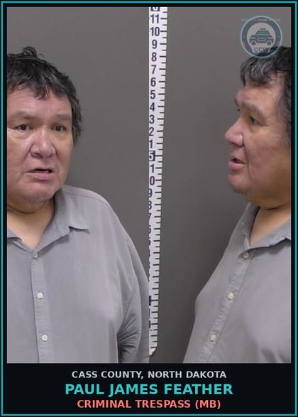 CCW arrest card for Paul James Feather in Cass County: CRIMINAL TRESPASS (MB)