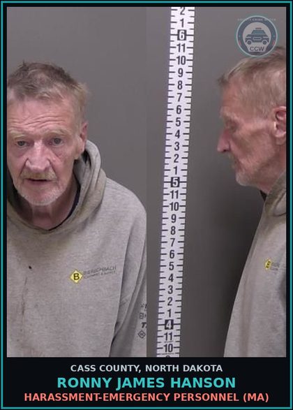 CCW arrest card for Ronny James Hanson in Cass County: Harassment-Emergency personnel (MA)