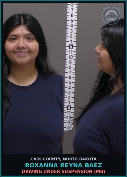 CCW arrest card for Roxanna Reyna Baez in Cass County: Driving under suspension (MB)
