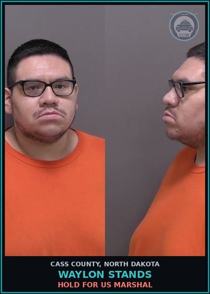 CCW arrest card for Waylon Stands in Cass County: HOLD FOR US MARSHAL