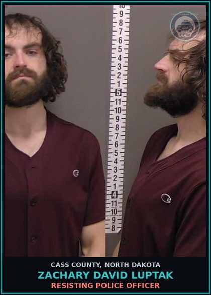 CCW arrest card for Zachary David Luptak in Cass County: RESISTING POLICE OFFICER