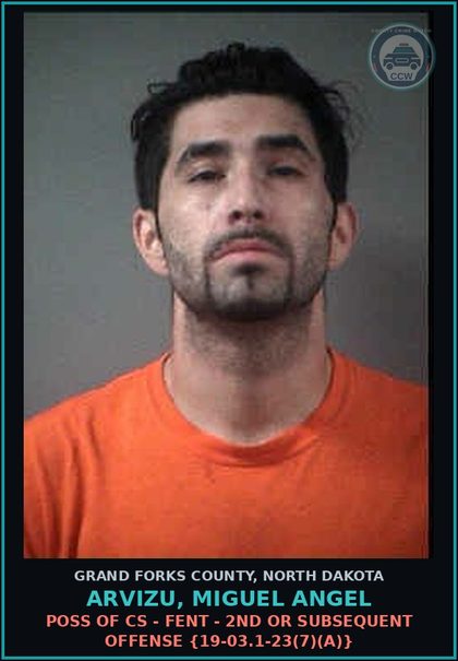 CCW arrest card for Arvizu, Miguel Angel in Grand Forks County: Probation Violation-Handling {12.1-32-07}