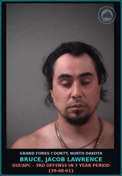 CCW arrest card for Bruce, Jacob Lawrence in Grand Forks County: Failure to Comply