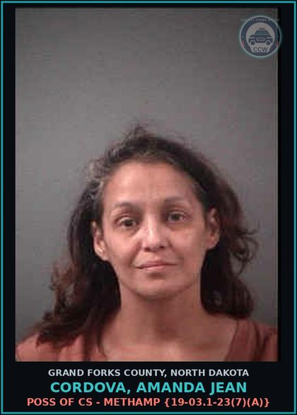 CCW arrest card for Cordova, Amanda Jean in Grand Forks County: Failure to Appear, to Produce Information, or to be Sworn {12.1-10-02}