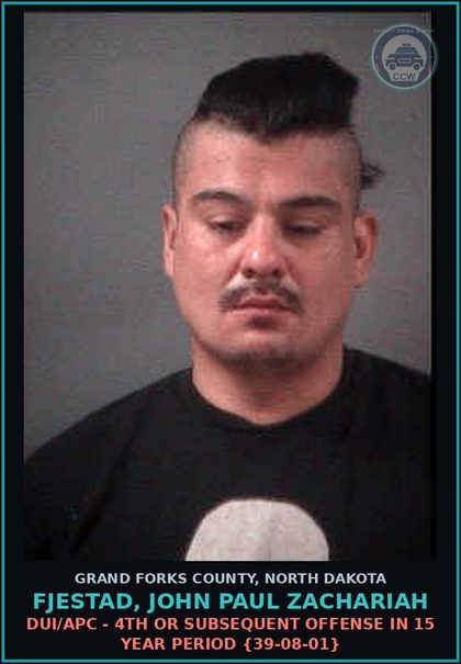 CCW arrest card for Fjestad, John Paul Zachariah in Grand Forks County: Terrorizing {12.1-17-04 }