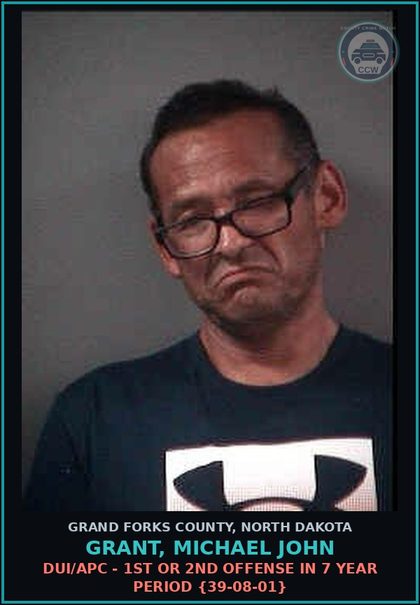 CCW arrest card for Grant, Michael John in Grand Forks County: Poss of CS - Methamp - 2nd or subsequent offense {19-03.1-23(7)(a)}