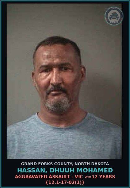 CCW arrest card for Hassan, Dhuuh Mohamed in Grand Forks County: GSI - s3xual Contact - Force/Threat {}