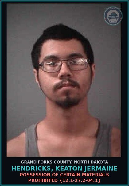 CCW arrest card for Hendricks, Keaton Jermaine in Grand Forks County: Promoting or directing an obscene s3xual performance by a minor {12.1-27.2-03}