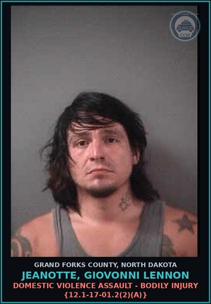CCW arrest card for Jeanotte, Giovonni Lennon in Grand Forks County: Poss of CS - Methamp {19-03.1-23(7)(a)}