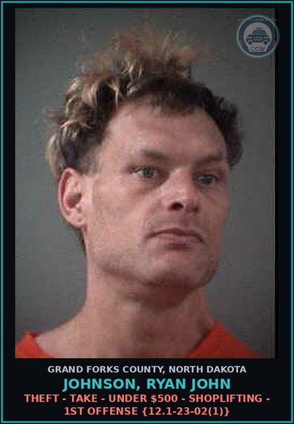 CCW arrest card for Johnson, Ryan John in Grand Forks County: Ingesting a contr substance {19-03.1-22.3(1)}