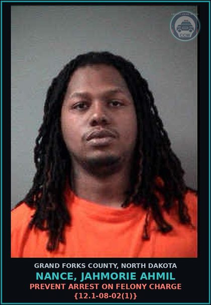 CCW arrest card for Nance, Jahmorie Ahmil in Grand Forks County: Poss w/Intent - Manuf/Deliver - Methamp {19-03.1-23(1)(a)}