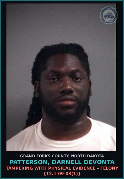 CCW arrest card for Patterson, Darnell Devonta in Grand Forks County: Cocaine-Delivery/Possess w/ Intent {19-03.1-23}