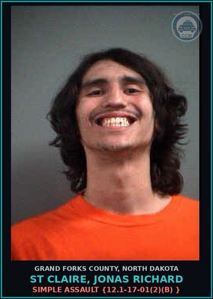 CCW arrest card for St Claire, Jonas Richard in Grand Forks County: Criminal Trespass, enter area w/ notice against trespass {}