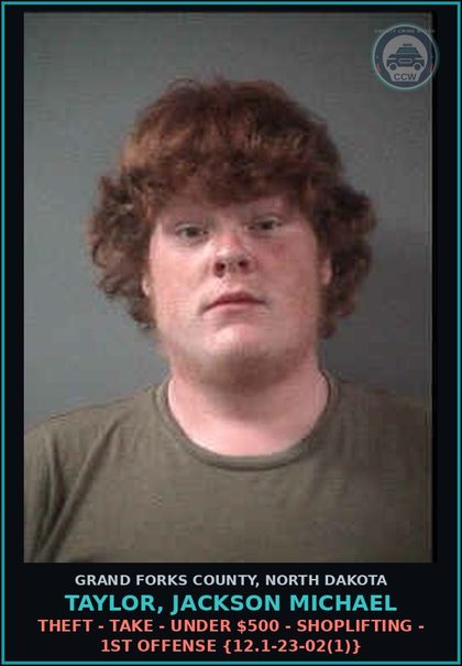 CCW arrest card for Taylor, Jackson Michael in Grand Forks County: Unlawful Entry into a Vehicle {12.1-22-04(1)}