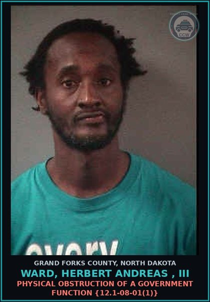 CCW arrest card for Ward, Herbert Andreas , Iii in Grand Forks County: Physical Obstruction of a Government Function {12.1-08-01(1)}