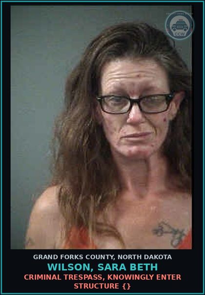 CCW arrest card for Wilson, Sara Beth in Grand Forks County: Criminal Trespass, knowingly enter structure {}