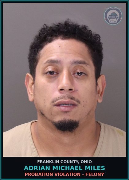 CCW arrest card for Adrian Michael Miles in Franklin County: PROBATION VIOLATION - FELONY