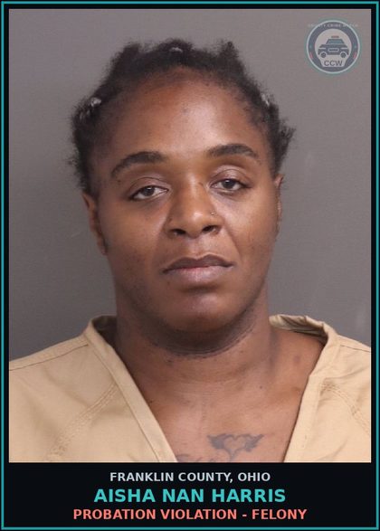 CCW arrest card for Aisha Nan Harris in Franklin County: PROBATION VIOLATION - FELONY