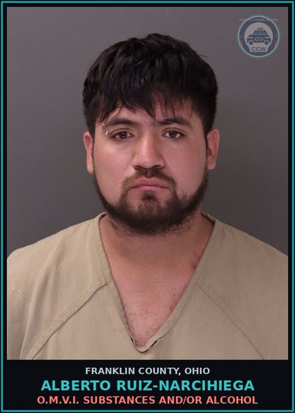 CCW arrest card for Alberto Ruiz-Narcihiega in Franklin County: O.M.V.I. DRUGS AND/OR ALCOHOL