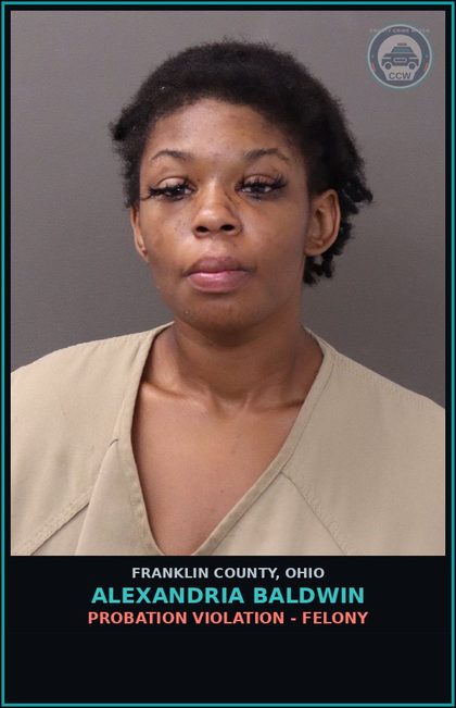 CCW arrest card for Alexandria Baldwin in Franklin County: COUNTERFEITING DRUGS