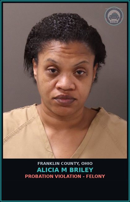 CCW arrest card for Alicia M Briley in Franklin County: PROBATION VIOLATION - FELONY