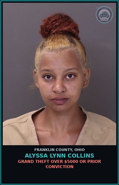 CCW arrest card for Alyssa Lynn Collins in Franklin County: THEFT
