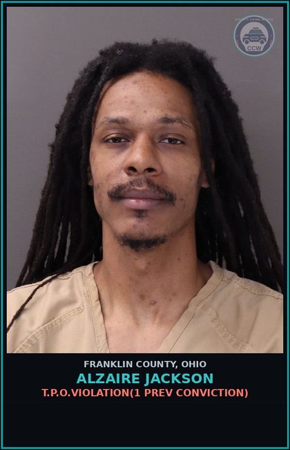 CCW arrest card for Alzaire Jackson in Franklin County: T.P.O.VIOLATION(1 PREV CONVICTION)