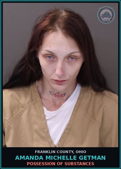 CCW arrest card for Amanda Michelle Getman in Franklin County: DRUG PARAPHERNALIA