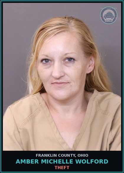 CCW arrest card for Amber Michelle Wolford in Franklin County: THEFT