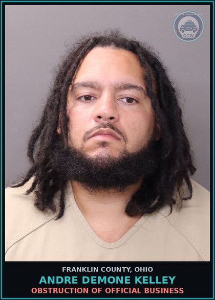 CCW arrest card for Andre Demone Kelley in Franklin County: OBSTRUCTION OF OFFICIAL BUSINESS