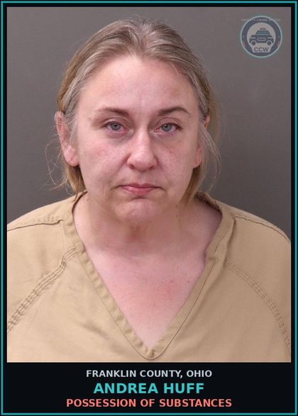 CCW arrest card for Andrea Huff in Franklin County: POSSESSION OF DRUGS