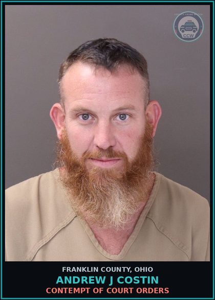 CCW arrest card for Andrew J Costin in Franklin County: CONTEMPT OF COURT ORDERS