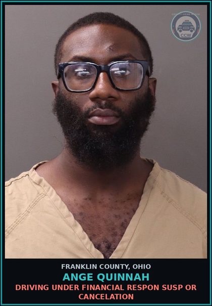 CCW arrest card for Ange Quinnah in Franklin County: DRIVING UNDER FINANCIAL RESPON SUSP OR CANCELATION