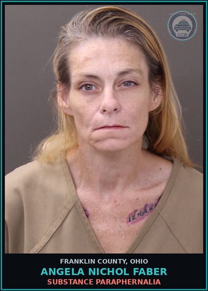 CCW arrest card for Angela Nichol Faber in Franklin County: DRUG PARAPHERNALIA