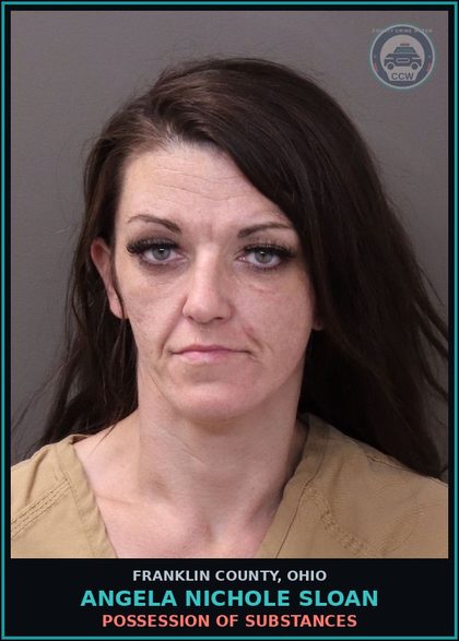 CCW arrest card for Angela Nichole Sloan in Franklin County: POSSESSION OF DRUGS