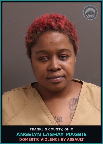 CCW arrest card for Angelyn Lashay Magbie in Franklin County: DOMESTIC VIOLENCE BY ASSAULT