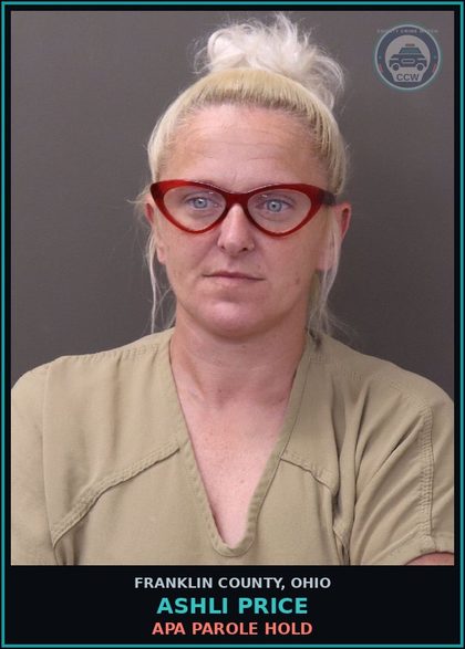 CCW arrest card for Ashli Price in Franklin County: APA PAROLE HOLD