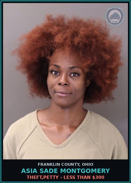 CCW arrest card for Asia Sade Montgomery in Franklin County: OPERATING A MOTOR VEHICLE WITHOUT A VALID LICENSE