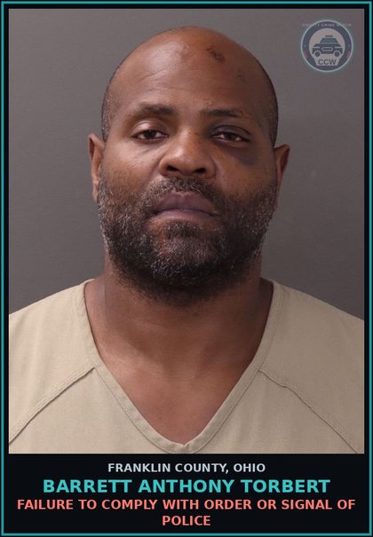 CCW arrest card for Barrett Anthony Torbert in Franklin County: FAILURE TO COMPLY WITH ORDER OR SIGNAL OF POLICE