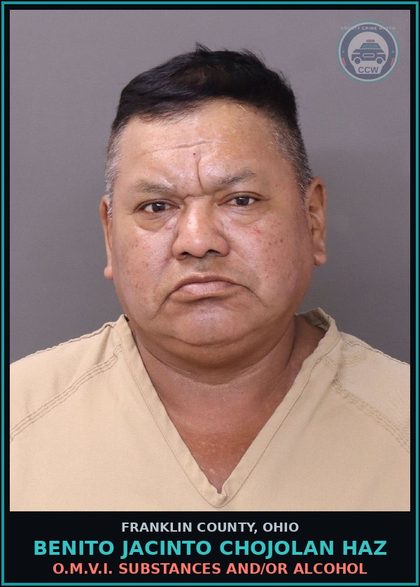 CCW arrest card for Benito Jacinto Chojolan Haz in Franklin County: O.M.V.I. DRUGS AND/OR ALCOHOL