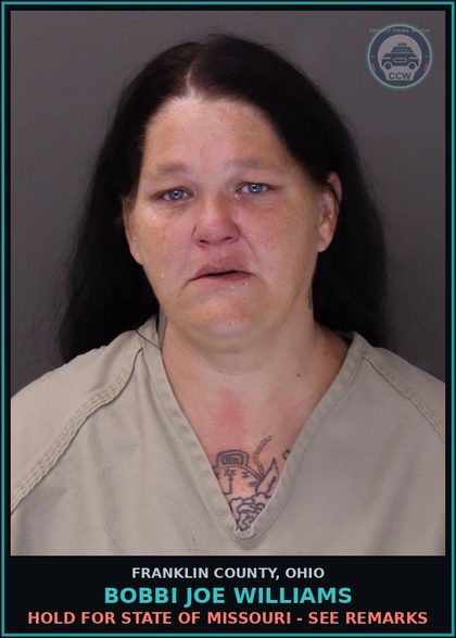 CCW arrest card for Bobbi Joe Williams in Franklin County: HOLD FOR STATE OF MISSOURI - SEE REMARKS
