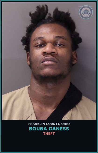 CCW arrest card for Bouba Ganess in Franklin County: CLERMONT COUNTY - HOLD