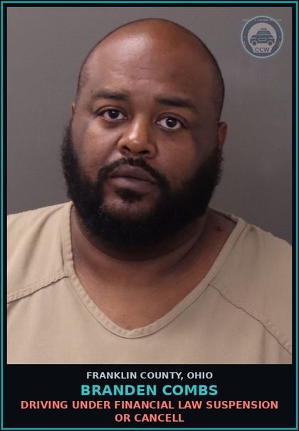 CCW arrest card for Branden Combs in Franklin County: DRIVING UNDER FINANCIAL LAW SUSPENSION OR CANCELL