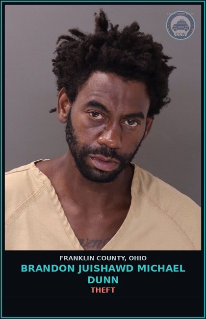 CCW arrest card for Brandon Juishawd Michael Dunn in Franklin County: THEFT